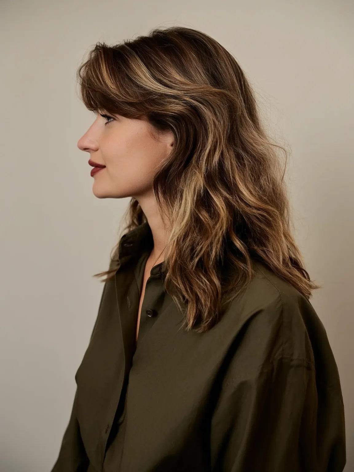 Shoulder-Length Layered Cut with Chestnut Base and Caramel Highlights